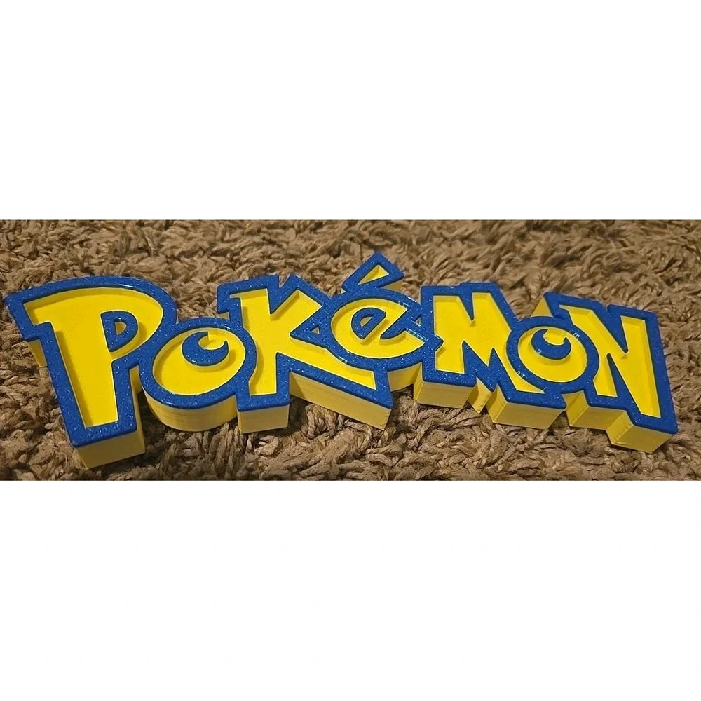 Pokemon 3D Printed Text Logo Sign Display Plaque - Yellow & Blue